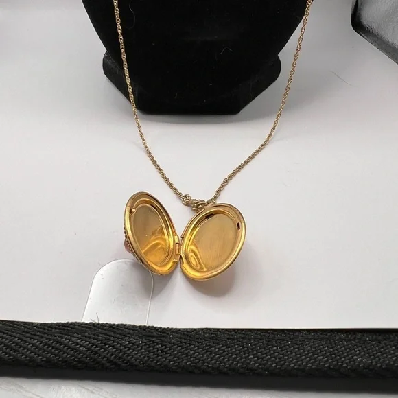 Vintage 1928 Pink Rose Locket on a gold tone chain - Picture 11 of 12